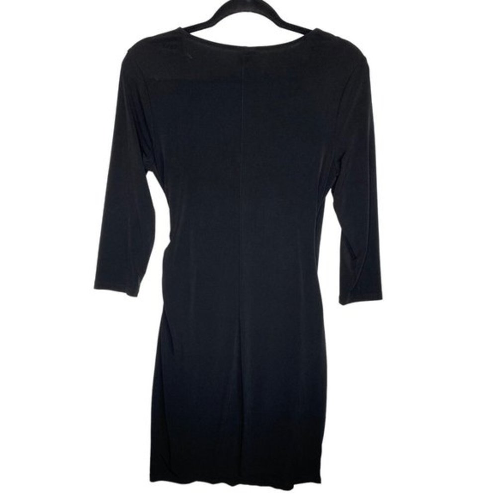 Covington Faux Wrap Dress Shiny Black Embellishment Little Black Cocktail Medium - Picture 7 of 9